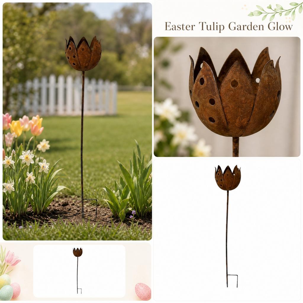 Paletto Decorativo in Metallo Rustico per Giardino Portacandele Forma di Tulipano Decorazione Esterna per Cortile Paletto in Ferro Battuto per Prato Patio Sentiero Illuminazione