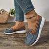 Women's Wide Width Rocker Sole Loafers, Fabric Slip-On Wedge Flats, European Style Casual Shoes for Women