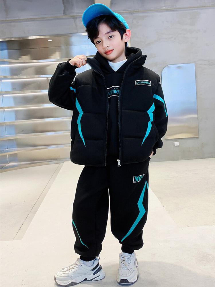 Duży dziecięcy swobodny kamizelka trzyczęściowy garnitur dla chłopców jesień i zima plus aksamitny gruby garnitur modny