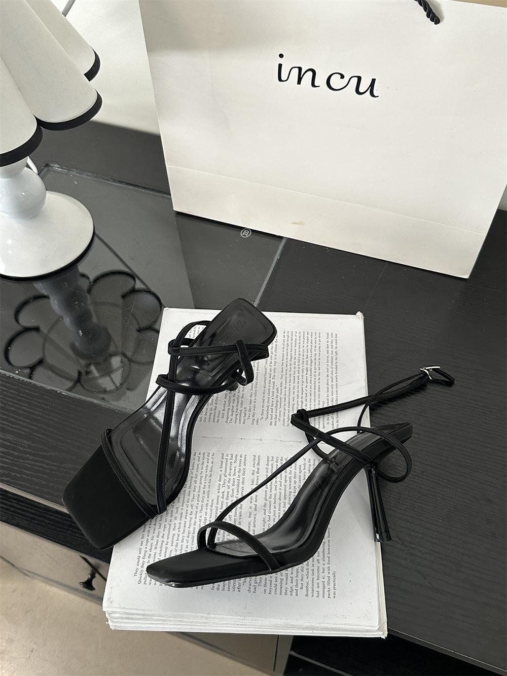 

fashion Fashion Women Sandals Open Toe Narrow Band Summer Party Pumps Black White Ankle Strap Gladiator Ankle Strap Thin High Heels Pump 7.5 чорний