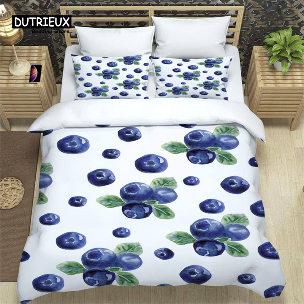 Summer Tropical Fruit Bedding Set Cartoon Fruits Orange Lemon Print Duvet Cover Microfiber Double Comforter Cover Bedroom Decor
