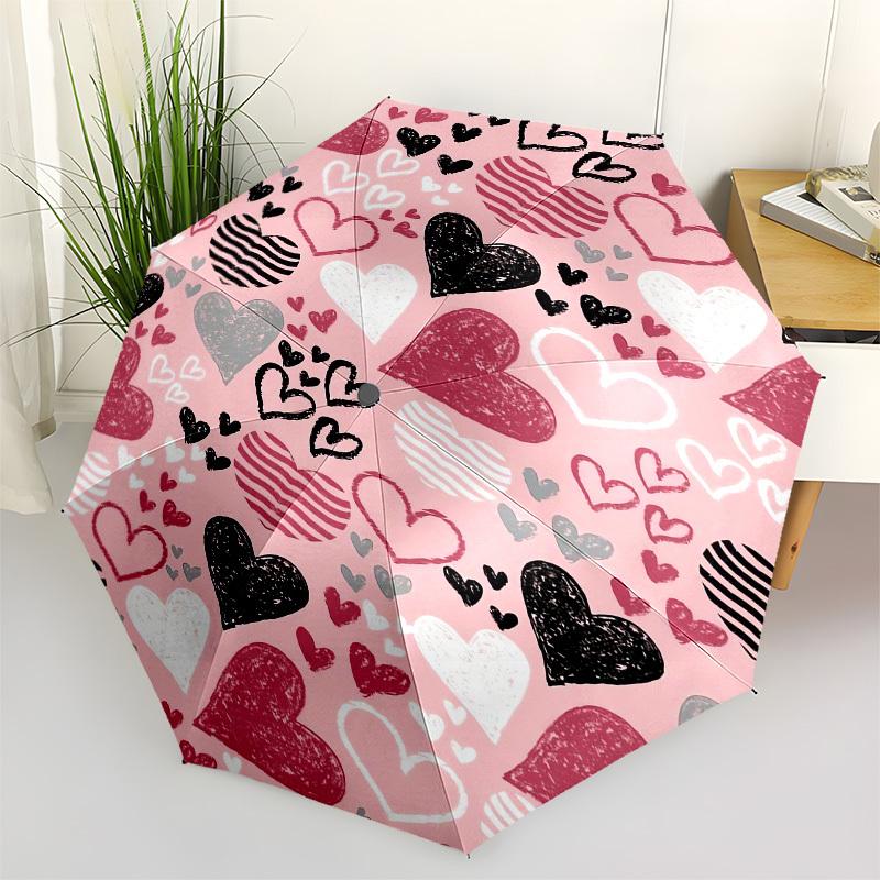 

1pc Heart Pattern Love Design Umbrella with Plastic Handle,Compact & Stylish,Cartoon Pattern,Outdoor UmbrellaPT353