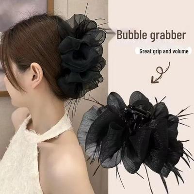 Korean Seersucker Cloud Mesh Claw Clip Feather Hairpin Hair Volume Enhancer