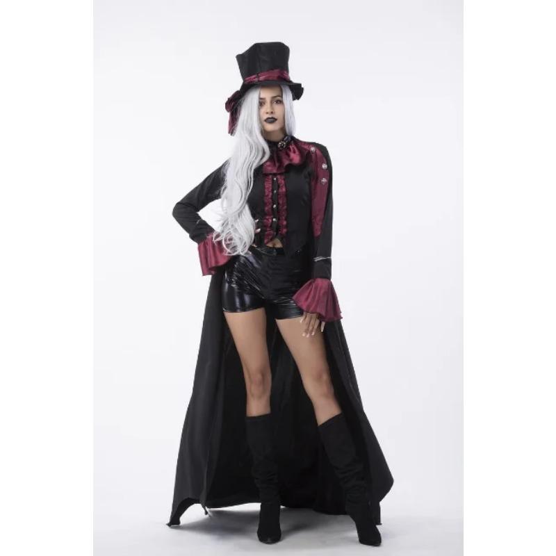 Halloween Horror Cosplay Costume 5-Piece Female Vampire Cloak Cap Top Shorts Halloween Street Costume Carnival Party Black Red