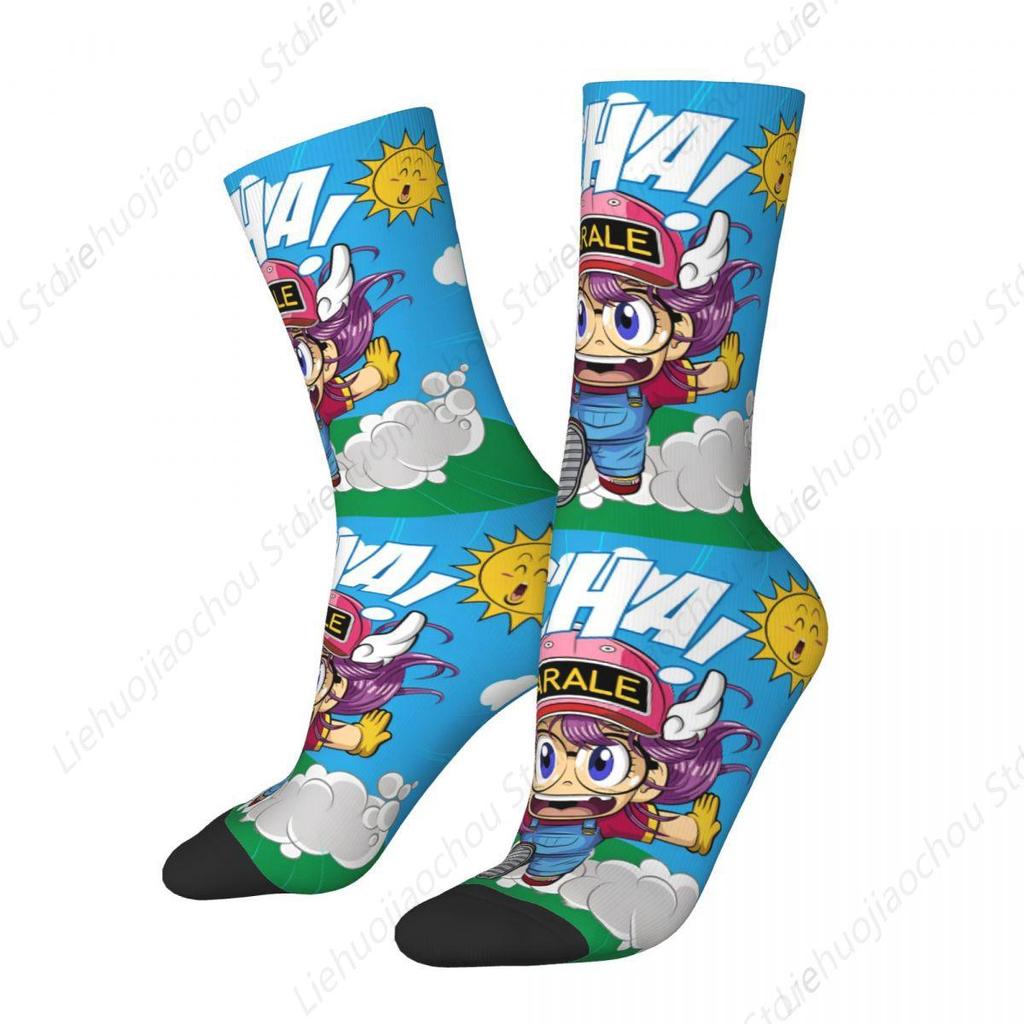 Casual Arale Anime Cute Soccer Socks Dr Slump Polyester Long Socks for Women Men