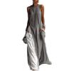 Women's Sleeveless Color Block Off-the-Shoulder Casual Dress with Pockets
