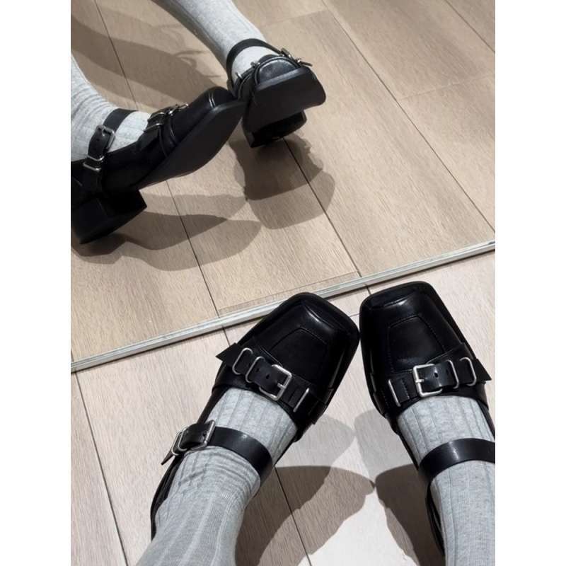 Yutu's niche round head shallow mouth single shoes summer dark punk leather shoes women's 2025 new black shoes