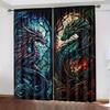 Set Of 2 Vivid Dragon Printed Curtains Polyester Drape Halloween Home Decor Curtain Light Blocking With Rod Pocket