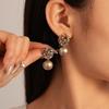 Retro Luxury Diamond-Inlaid Pearl Geometric Silver Earrings for Women