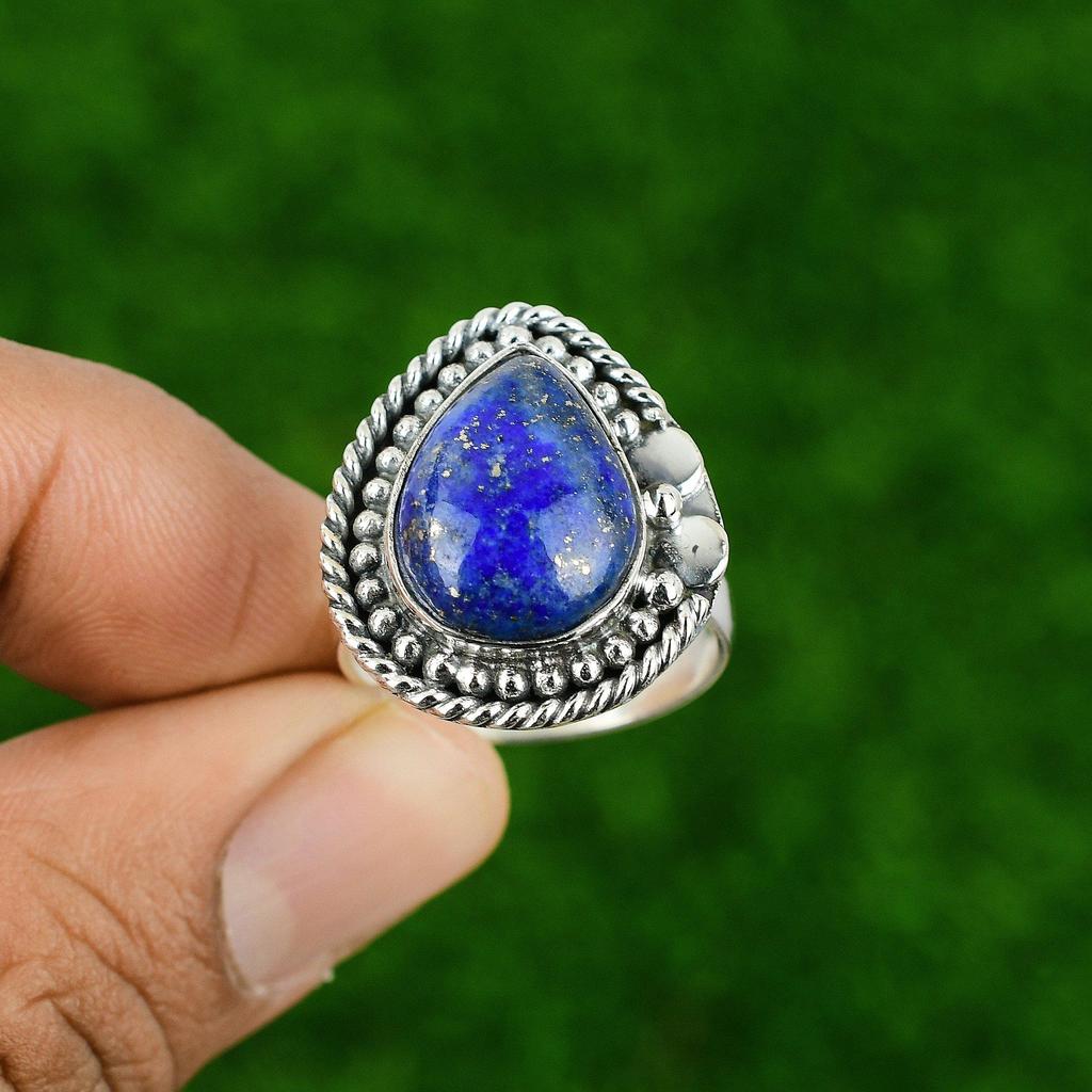 Natural Lapis Lazuli Gemstone Multi Stone Adjustable Ring 925 Sterling Silver