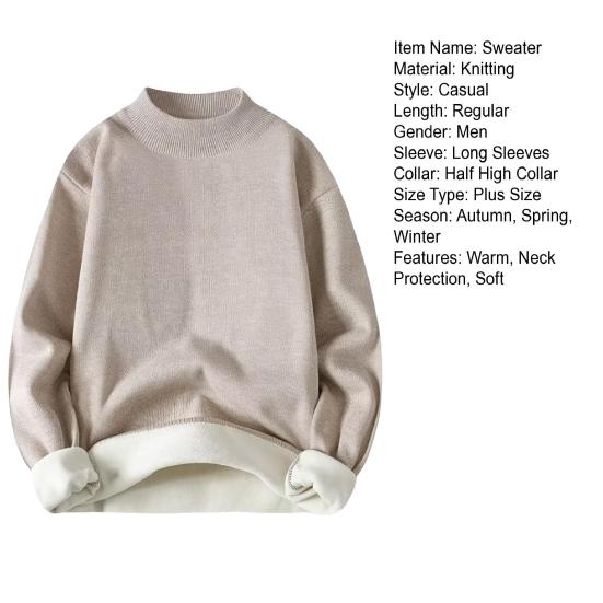 Men Winter Sweater Half Turtleneck Solid Color Fleece Soft Long Sleeves Keep Warm Pullover Plus Size Spring Sweater Men Garment