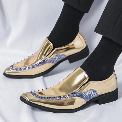 Luxusní Značkový Designér Pánské Zlaté Černé Nýtované Nazouvací Ležérní Boty Formální Svatba Plesová Obuv Zapatos Hombre