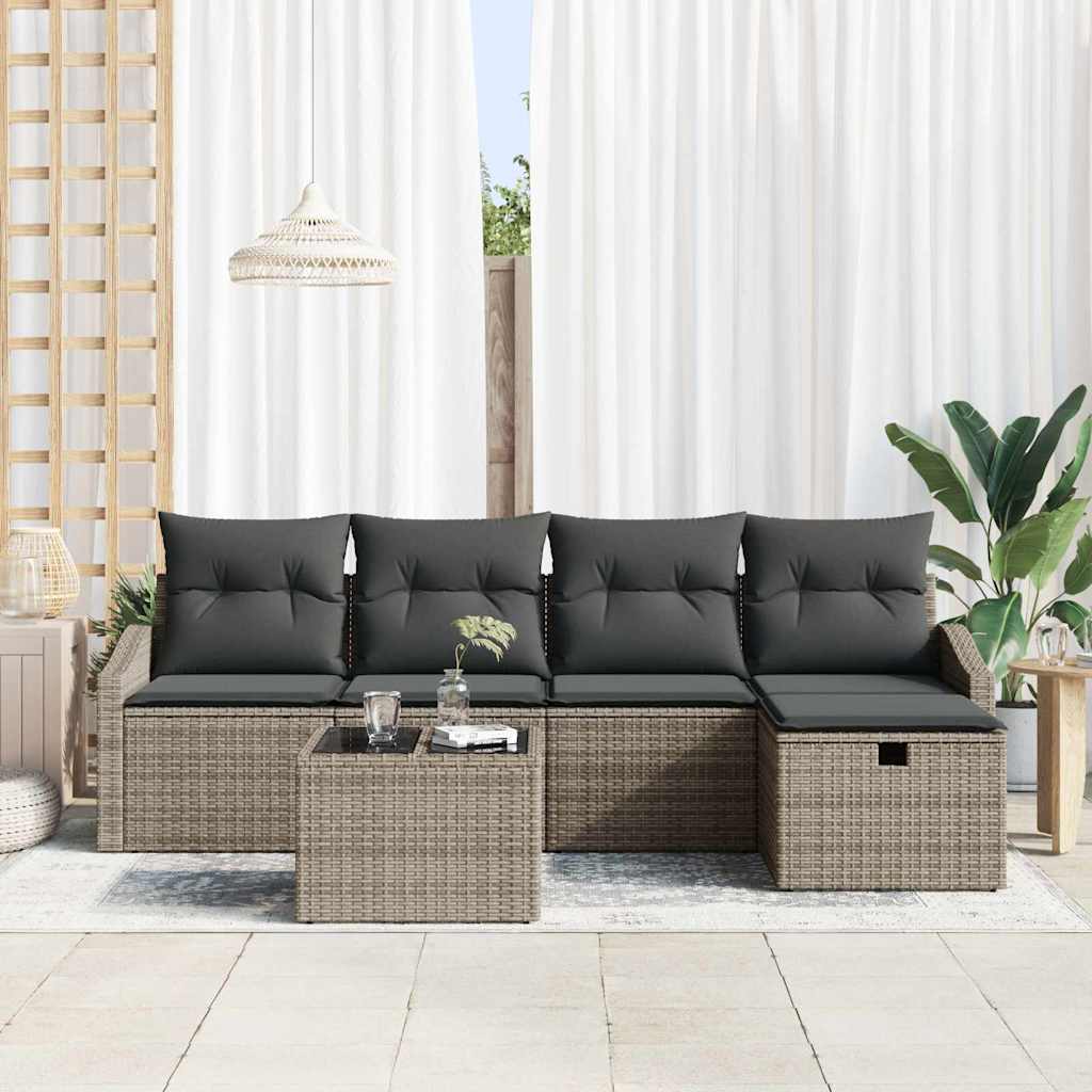 Grey Poly Rattan Sofa Set with Cushions and Storage