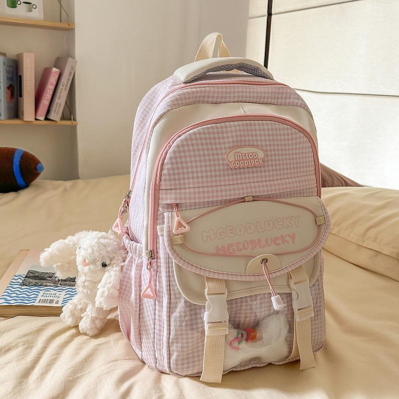 New high-value college style, fresh and sweet plaid backpack, large-capacity backpack for junior high school students