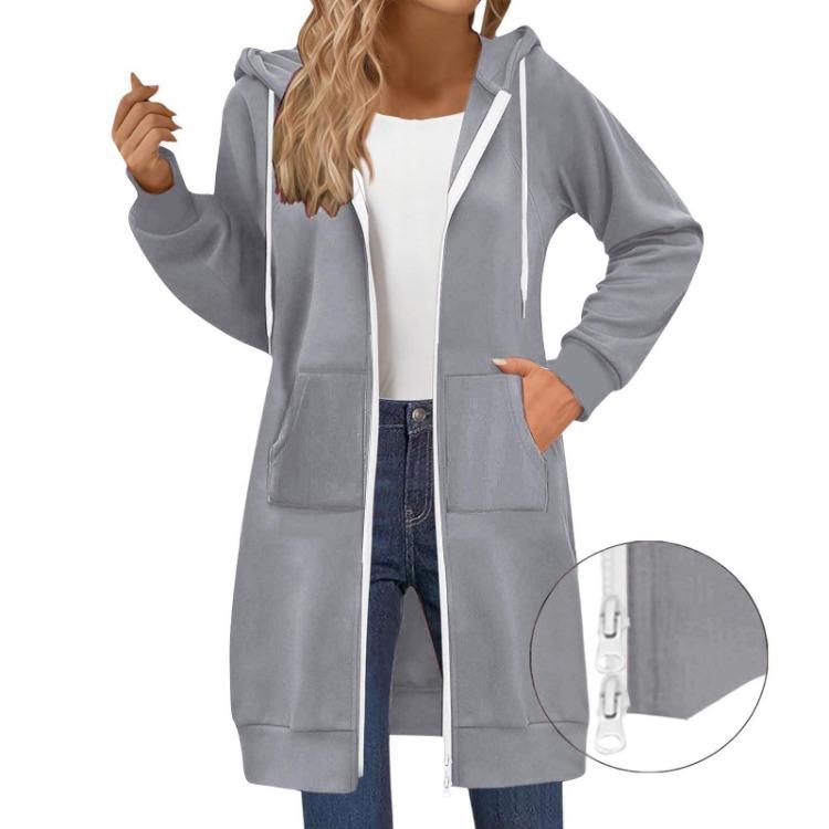 Lässige Hoodie-Jacke Damen Mode Raglanärmel Langarm Doppelreißverschluss