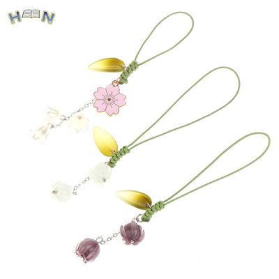 Cute Tulip Flowers Phone Strap Lanyards Charms Mobile Phone Case Keychain Car Key Chains Headset Cover Hang