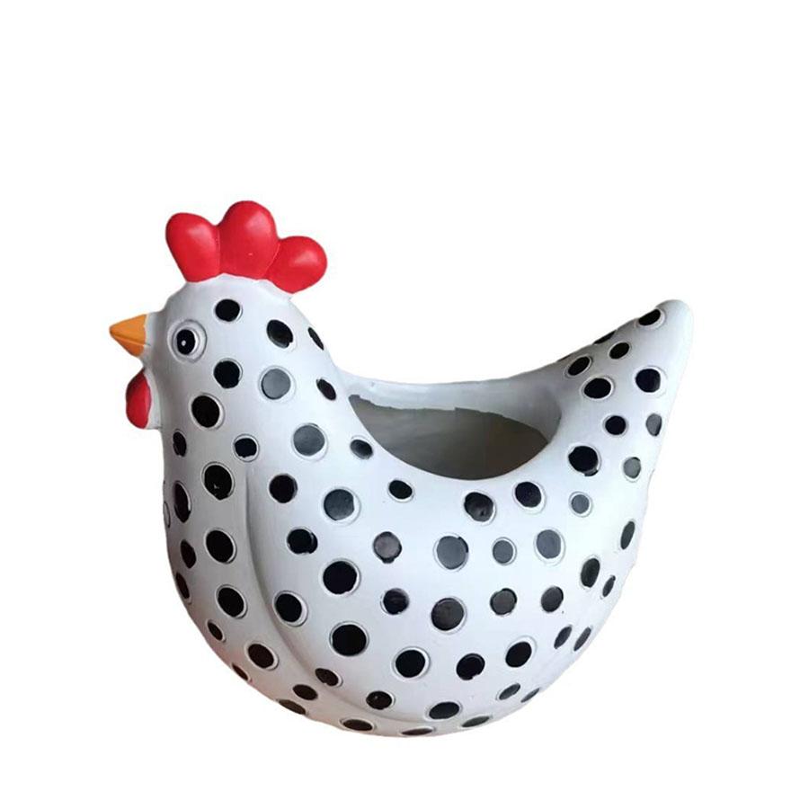 

Creative Free-Range Polka Dot Black and White Hen Resin Vase, Outdoor Garden Lawn Courtyard Decoration Ornament белый