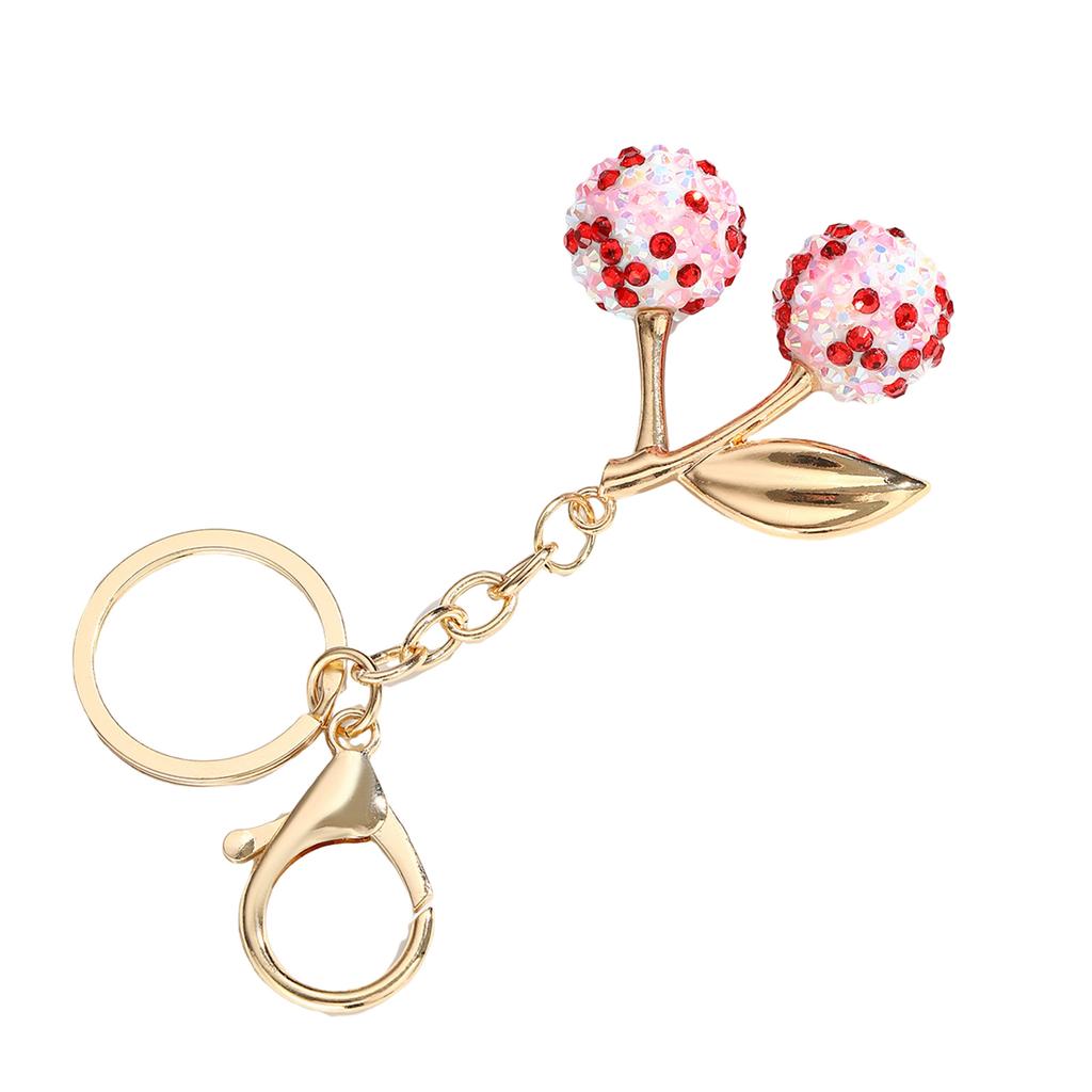Elegant Rhinestones Cherry Bag Pendant Crystal Studded Fruit Shaped Key Ring Fashionable Handbag Charm Accessories