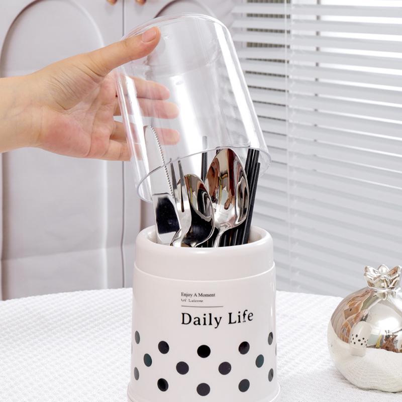 Seau à baguettes anti-poussière Porte-ustensiles avec drainage Organisateur pour baguettes, cuillères et fourchettes