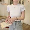 Women Slim Fit T-shirt O-neck Short Sleeve Pullover Tops Solid Color Stretchy Soft Tee Shirt Streetwear
