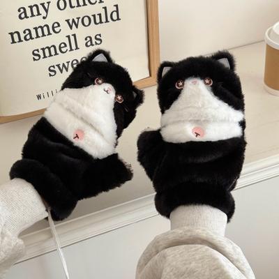 Süßes Milchkatzen-Plüschtier Herbst und Winter Kältebeständig Warme Handschuhe Schal Kätzchen Knieschoner