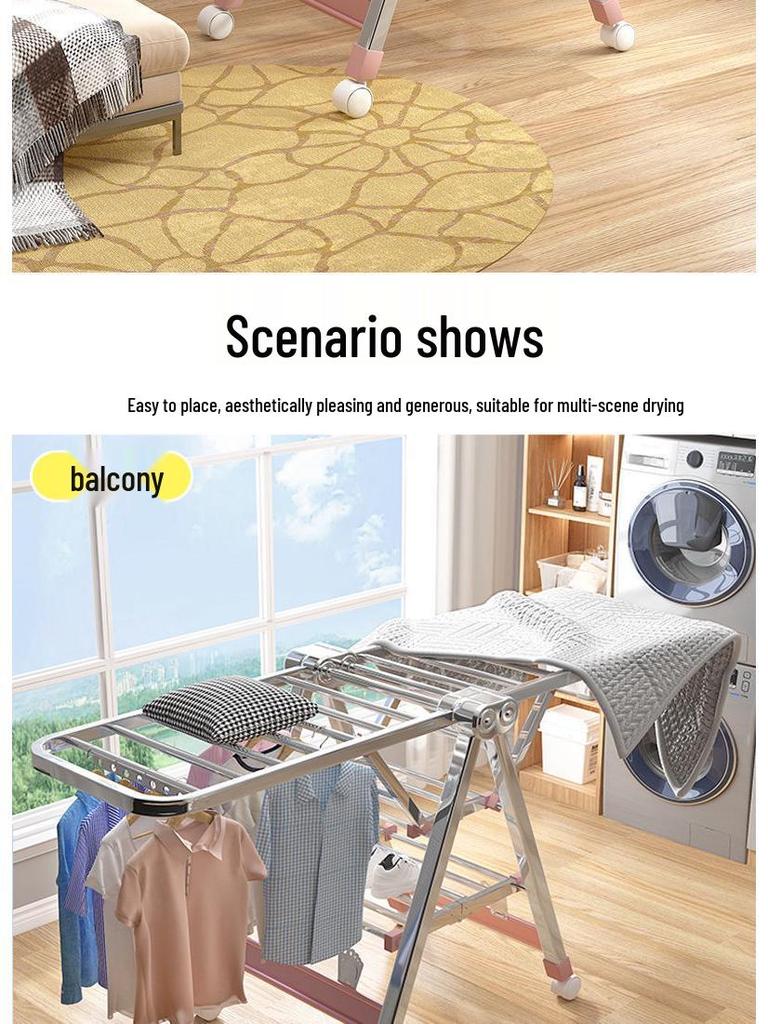 Wing-Shaped Stainless Steel Folding Clothes Rack for Indoor Drying and Storage