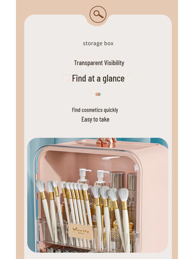 Boîte de Rangement Cosmétique Anti-Poussière de Grande Capacité avec Miroir pour Coiffeuse.