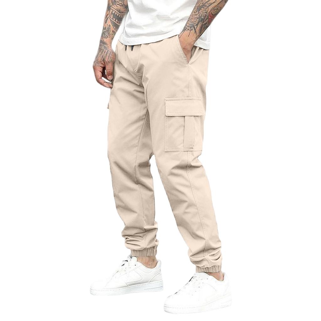 Pantaloni Cargo da Uomo Tuta Casual da Uomo Multi-tasche Vita Elastica Pantaloni alla Caviglia Autunno Sport Outdoor Pantaloni Monocolore