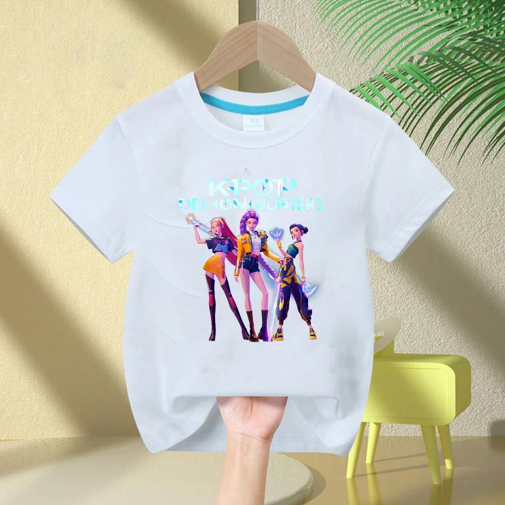 KPop Devil Hunter Print Fashion Casual Top 2025 Movie Round-neck Cartoon Girl and Boy T-shirt Casual Girl Clothing