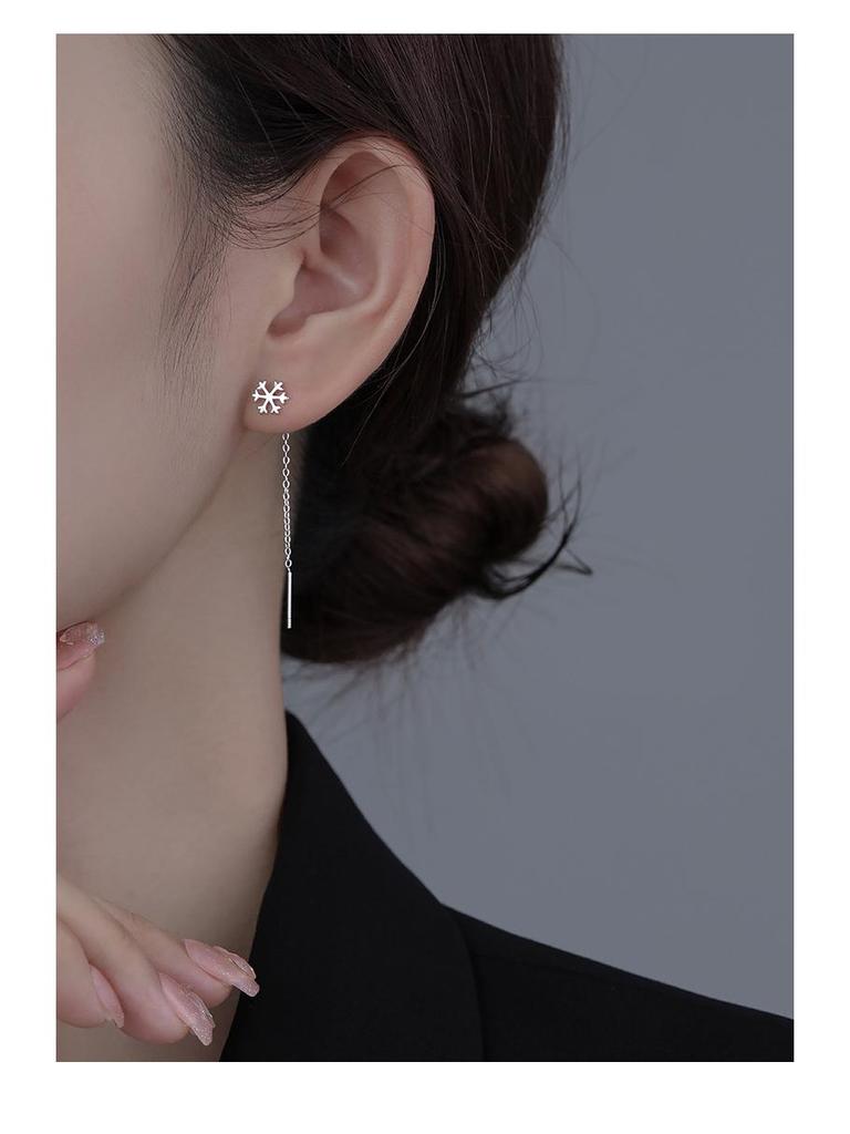 Banyan Tree S925 Silver Snowflake Tassel Earrings for Women – Korean Style