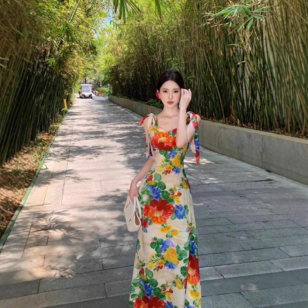 New Women's Back-length Printed Dress Summer Large Sleeveless Suspender Skirt