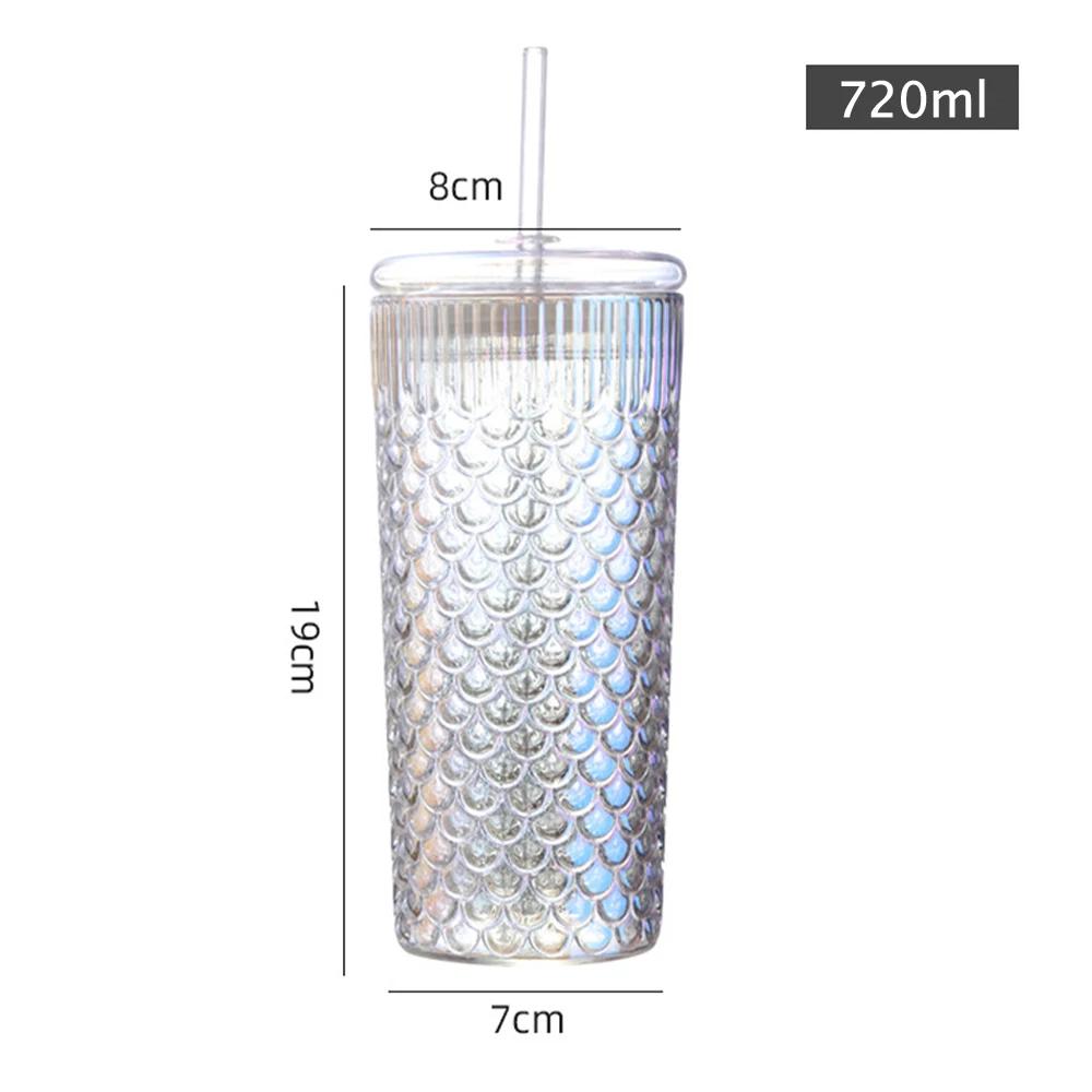 720ml New Corrugated Glass Cup With Lid and Straw Transparent Glasses Mug Iced Coffee Cup For Juice Milk Tea Water Cup Drinkware