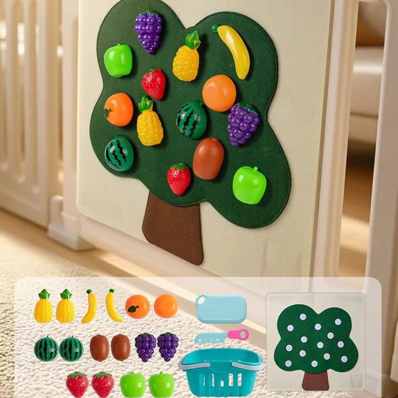 Baby Felt Board Play Food Toys Wall Sticker Fruits Vegetables Pretend Play Kitchen Games Fine Motor Skills Early Educational Toy