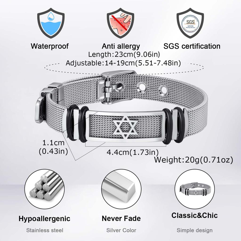 Hexagram Watch Strap Bracelet for Men,Stainless Steel Star of David Wristband,Trendy New Jewelry Gift
