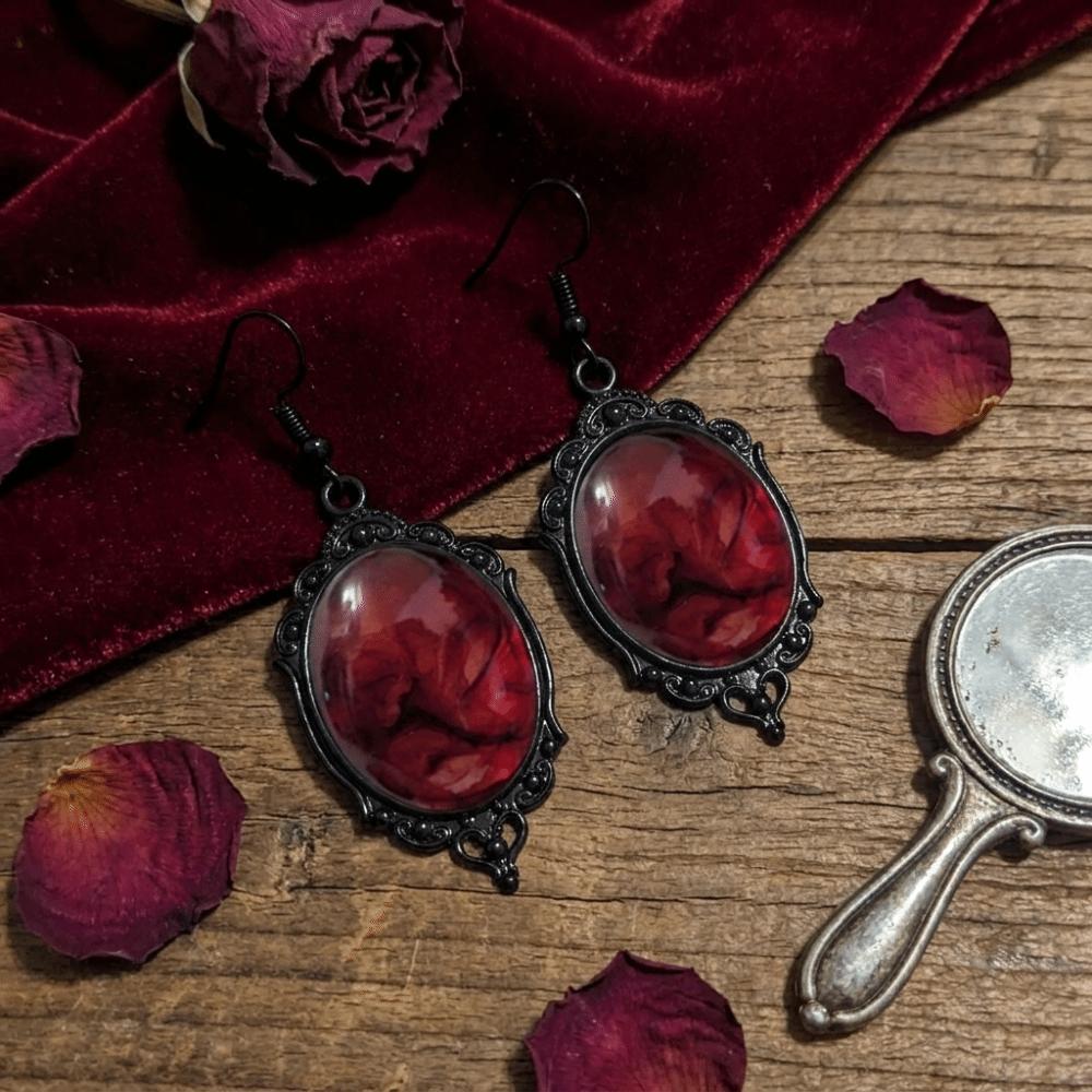 Blood Red Gothic Resin Earrings Oval Shape Drop Earrings Halloween Dangle Earrings Cosplay Events