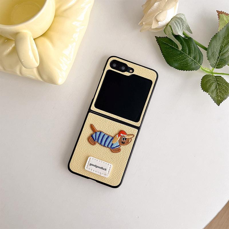 Cartoon Puppy Leather Phone Case for Samsung Zflip6 Clamshell Folding Screen Findn3Flip Female New Model