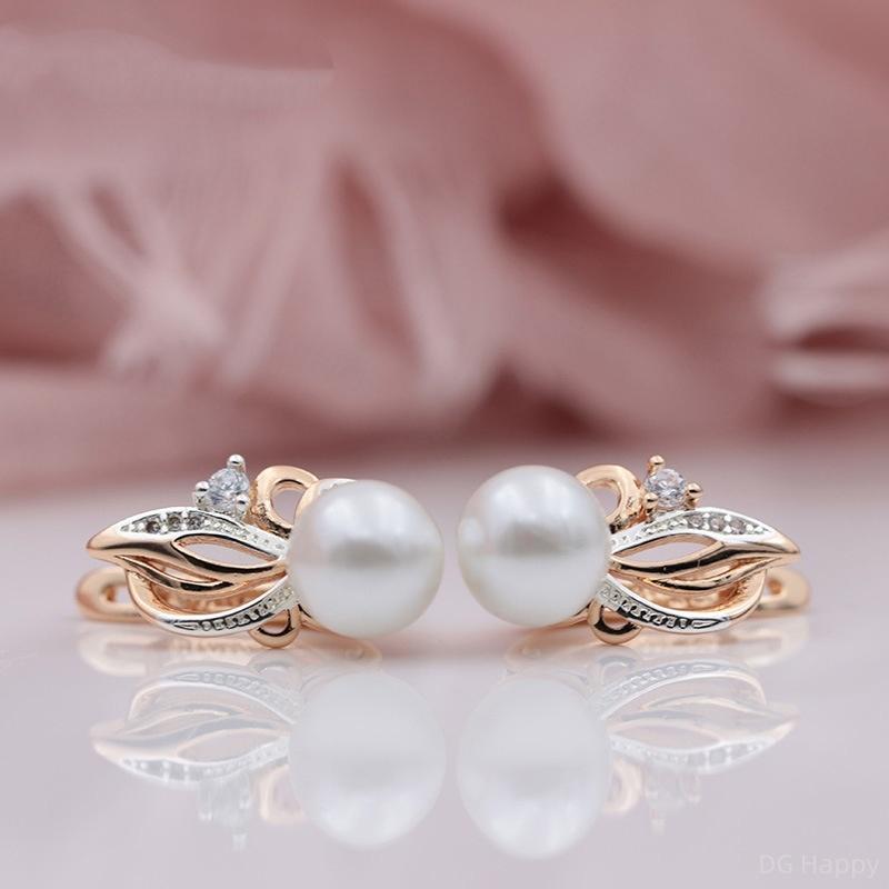 Rose Gold Color Imitation Pearl Earrings for Women Hollow Flower Drop Earrings Unique Design Elegant Delicate Bridal Wedding Jewelry
