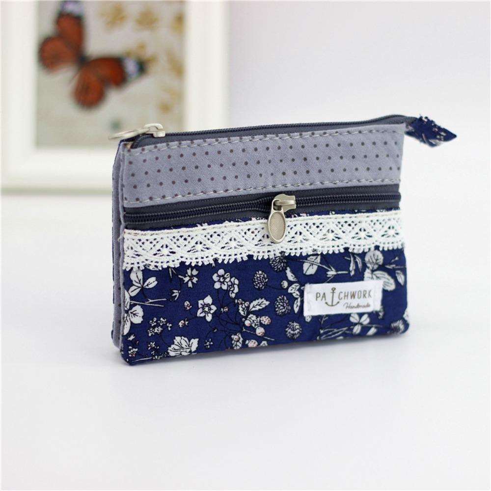 Fashion Flower Multi-layer Cotton Fabric Coin Purse Women Card Wallet Small Change Bag Retro Canvas Female Hand Purses Pouch New