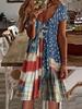 New Summer Ladies American Flag Stars and Stripes Printed Short Sleeve Dress