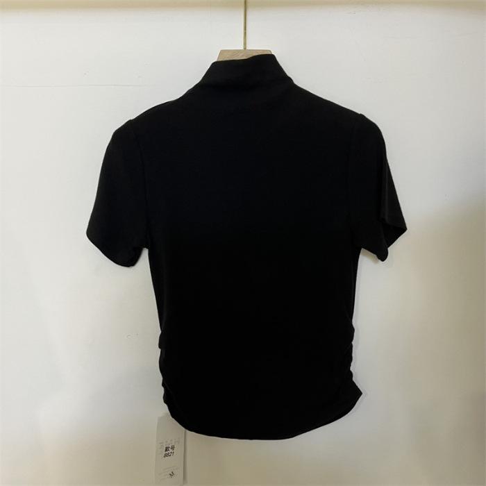 

Modal cotton 1 * 1 pleated waist half turtleneck short-sleeved T-shirt women s short 2XL чорний