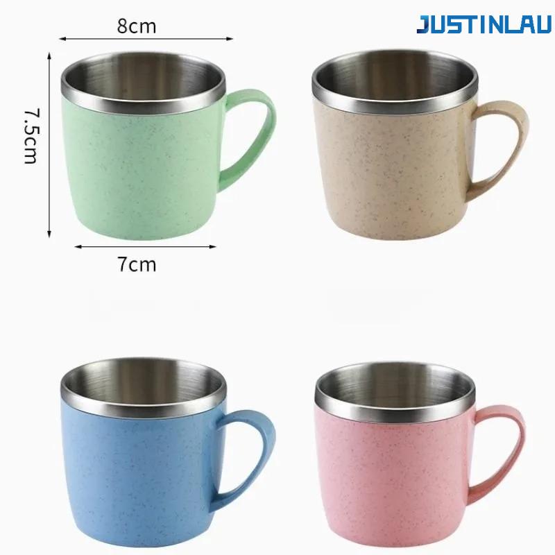 Double Layer Anti-scalding Stainless Steel Cups Plastic Handle Coffee Milk Mug Tea Drinks Water Cup for Home Office Tumbler