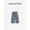 French Arielle De Pinto Girls' Pants, Spring and Autumn Style, Fashionable Casual Bear Heart Design, Baby Girl Jeans