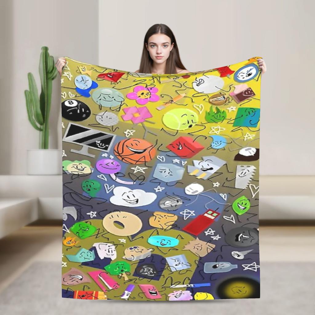 Two BFDI Cartoon Animated Blanket Flannel Novelty Warm Throw Blanket for Home Decoration