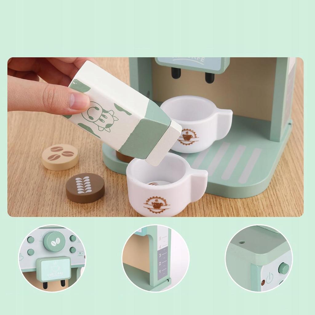 Wooden coffee maker for children with accessories