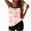 Women's Two Piece Tankini Swimsuit Hawaiian Floral Print Sleeveless Sporty Swim Top with Shorts Beachwear