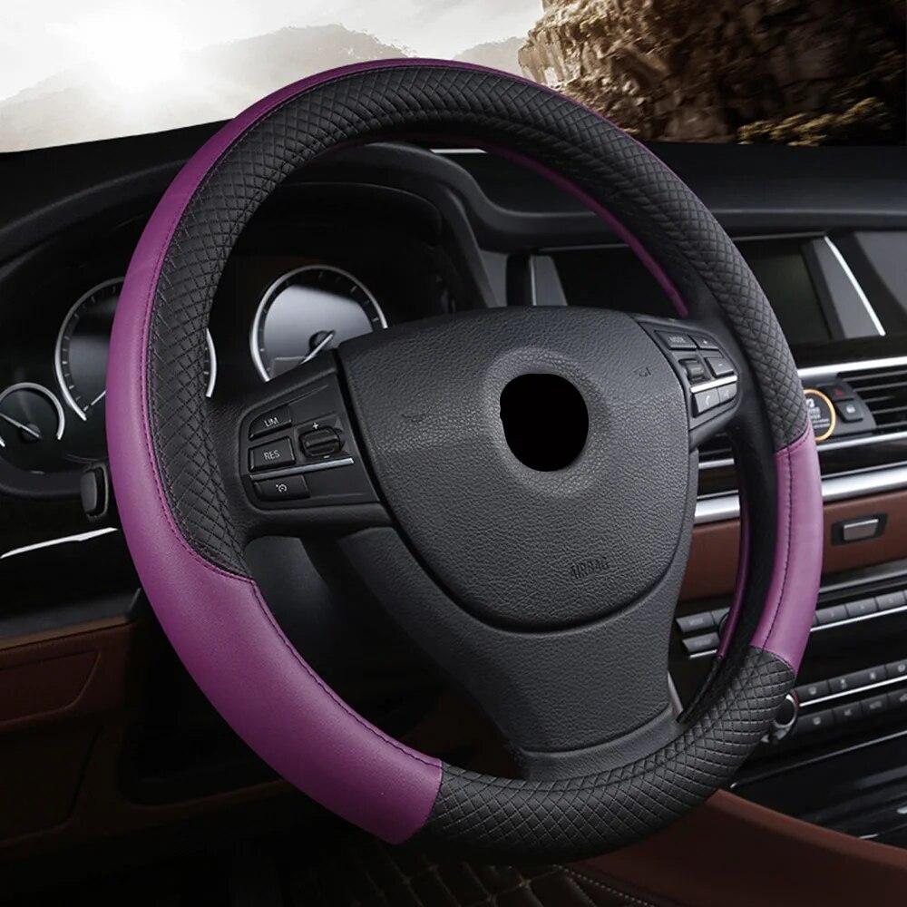 Car Steering-wheel 37cm-38cm Leather Hand-stitched PU Leather Dermay Car Steering Wheel Cover Fit For Most Cars Styling