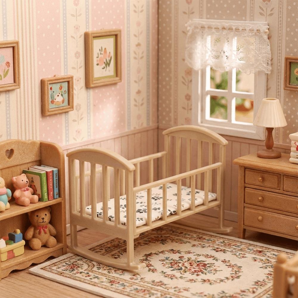 Simulation Dollhouse Baby Bed Miniature Mini Baby Crib Rocking Bed Model Dollhouse Furniture