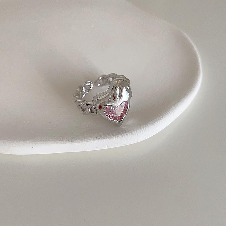 S925 Sterling Silver Pink Zircon Open Ring for Women – High-End, Light Luxury, Stackable Versatile Design for Index Finger.