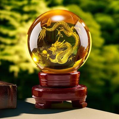 Dragon Feng Good Money Luck Financial Crystal Improve Dragon Lucky Zodiac Feng Shui Warm Year of the Tabletop Gift Figurine, Crystal, Shui, 3D,