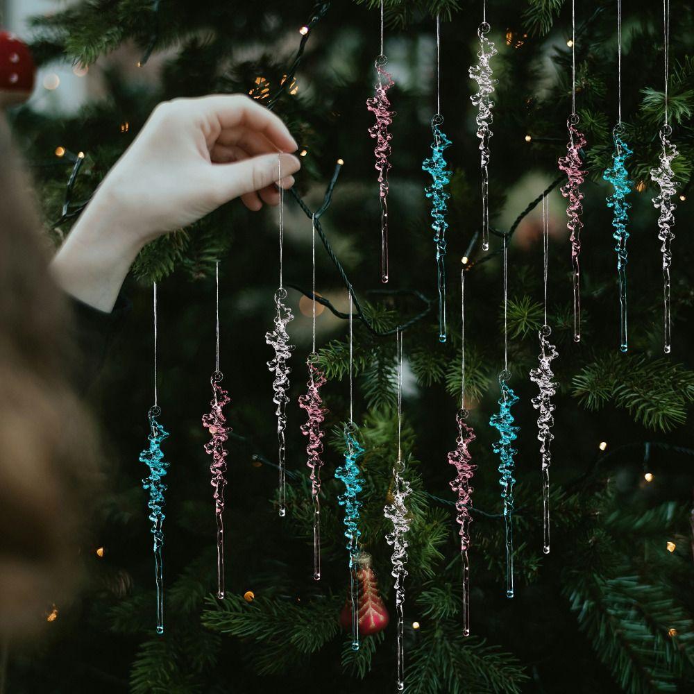 5Pcs Transparent Christmas Ice Pendants Simulated Fake Ice Bar Frost Spike Pendant Festival Favors